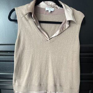 NEW J. Society Mocha Sweater Vest with Built-In Blouse, Medium